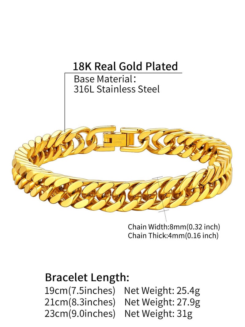 ChainsHouse Cuban Chain Bracelet for Men 8mm 19cm Rapper Wrist Chain 18K Gold Plated Metal Cuban Link Bracelet - Image 5